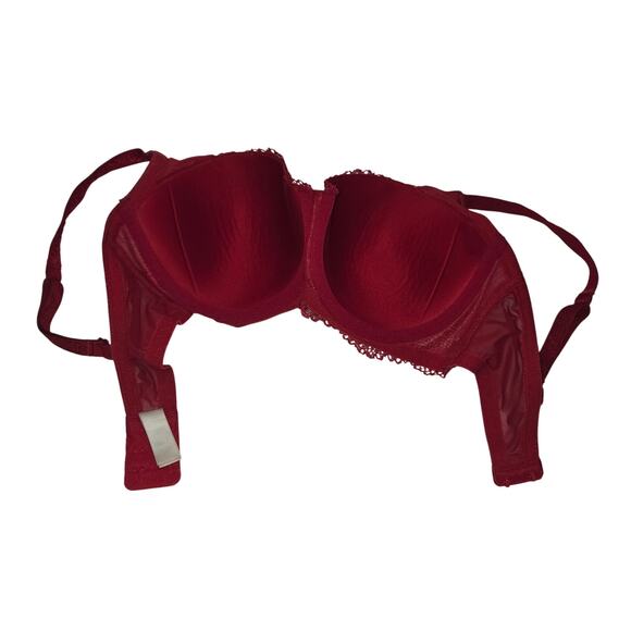 DKNY Red Lace Underwire Push-Up Bra 32D Floral Lightly Padded Feminine Sexy - Picture 5 of 7